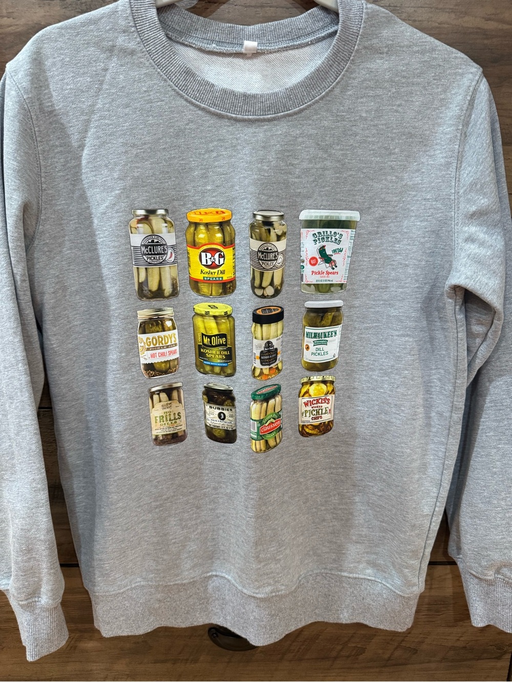 Gray Sweatshirt with Pickle Jar Graphic